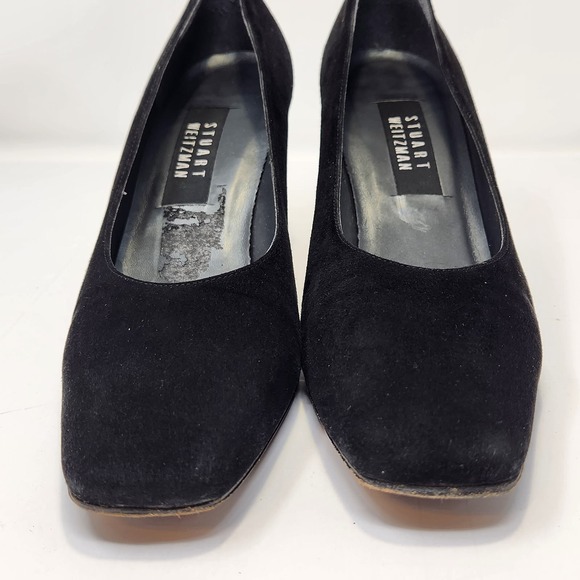 Stuart Weitzman Womens Black Suede Pumps Heels Size 9 M Square Toe Heel Classic - Picture 5 of 9